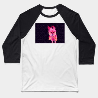 I Love Luz the Chorkie over Pink Hearts with Black Baseball T-Shirt